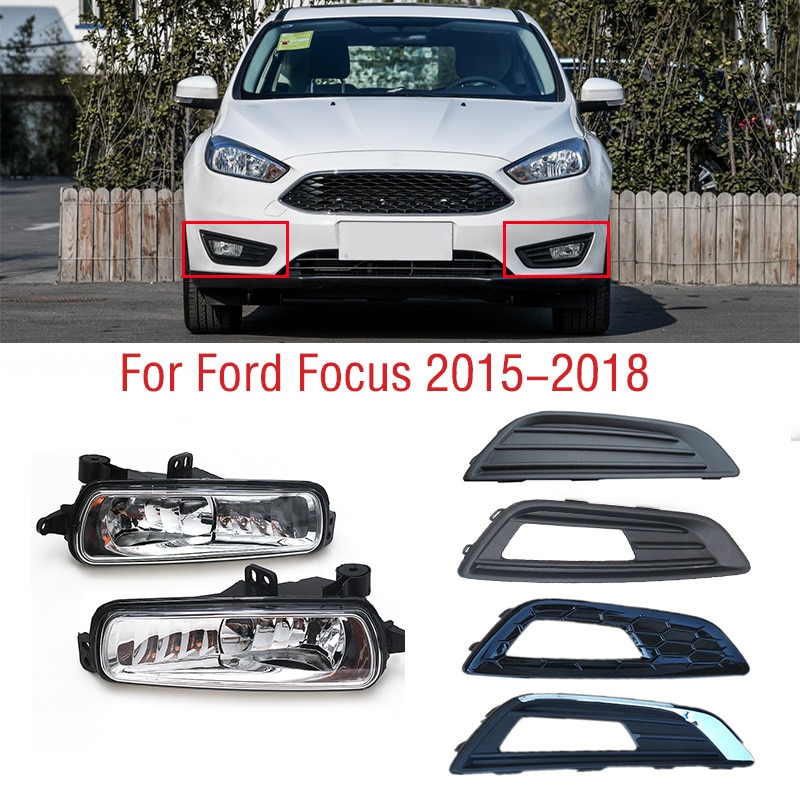 Foglight Foglamp For Ford Focus MK3 2015 2016 2017 2018 Front Bumper Fog Light DRL Daytime Driving Lamp Cover Frame Hood Grille