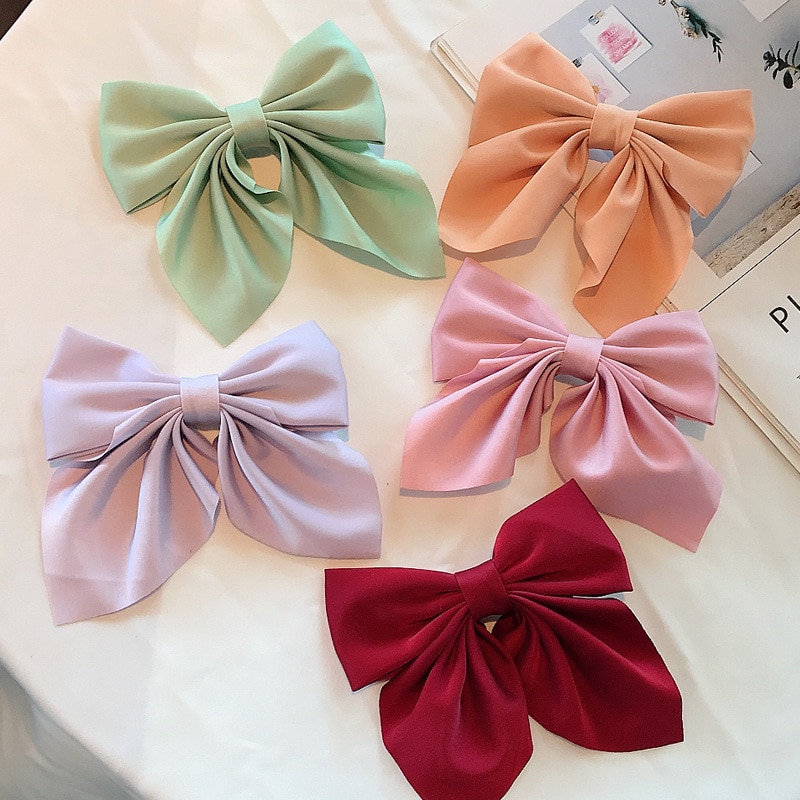 2023 Girls Big Bow Hair Pin Ribbon Solid Color Elegant Ponytail Clip for Women Girls Headwear Girls Hair Accessories