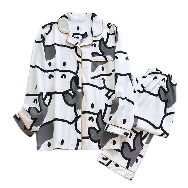 New Cow Couple Clothes Cotton Pijama Cute Ensemble Pyjama Outfits Women Pants Conjuntos Mujer Femme Pajama Sets Feminino