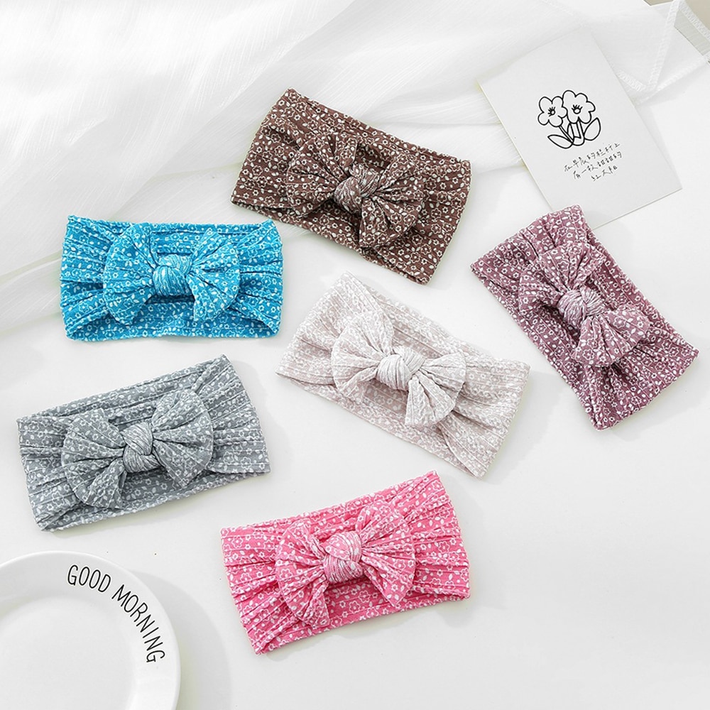 Baby Nylon Headbands Floral Printing Cable Knit Bow Knot Headband Elastic Hairbands for Children Turban Head Wrap Accessories