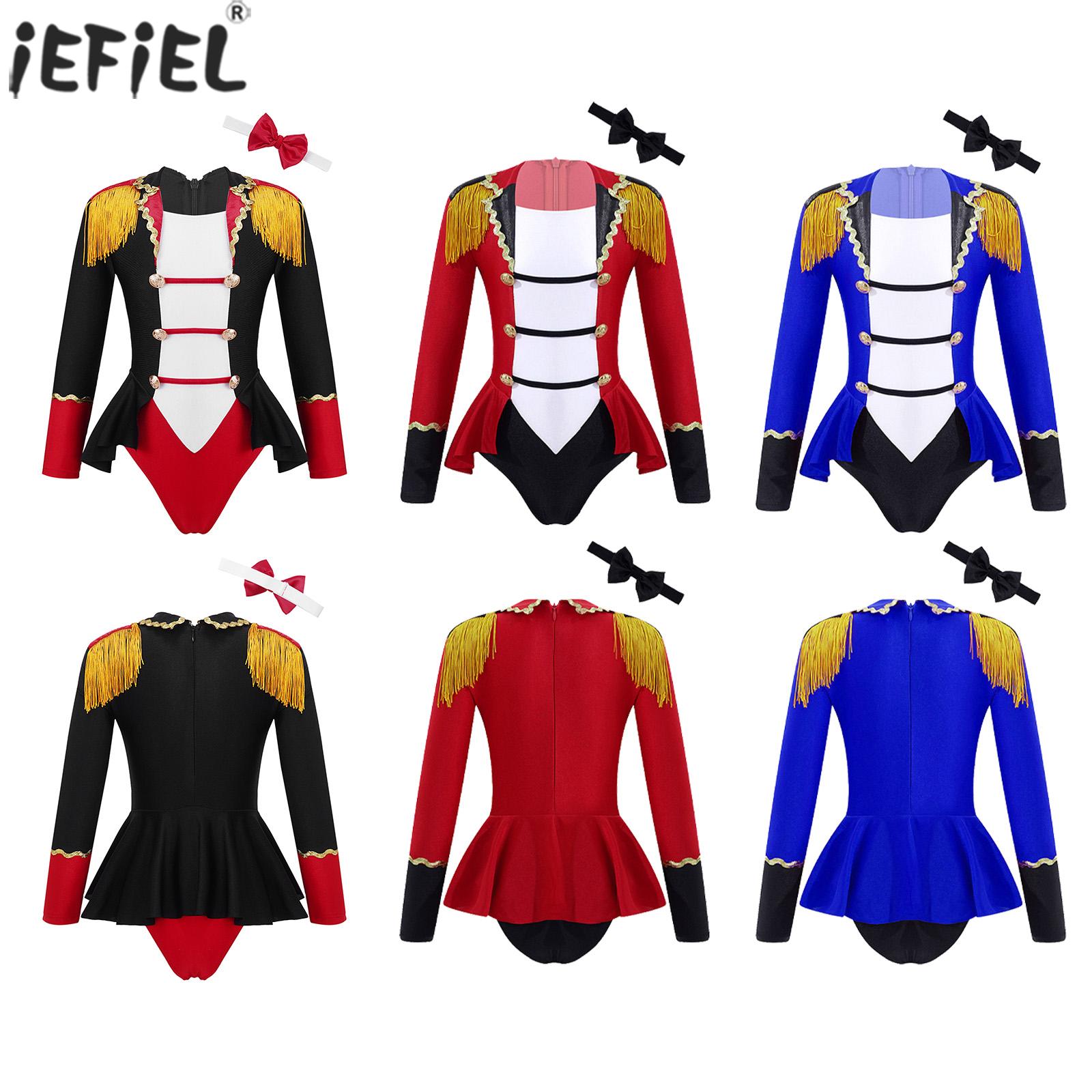 Kid Girls Circus Ringmaster Dress Costume Long Sleeves Tassel Bodysuit Jumpsuit Lion Tamer Cosplay Party Carnival Fancy Dress Up