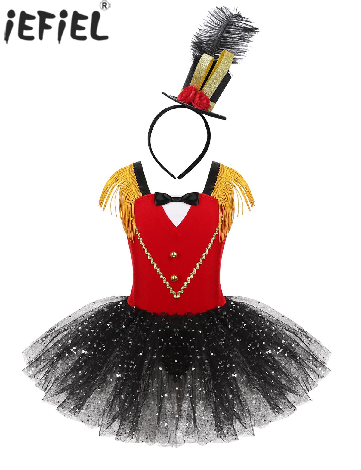 Children Mesh Tulle Tutu Dress Kids Halloween Cosplay Party Carnival Performance Outfit Girls Circus Ringmaster Costumes Clothes
