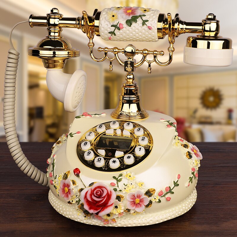 Vintage Phone Retro Landline Telephone Speakphone Flower Classic Phone Telephone, Rotary/ Button Dial with FSK/DTMF/Caller ID