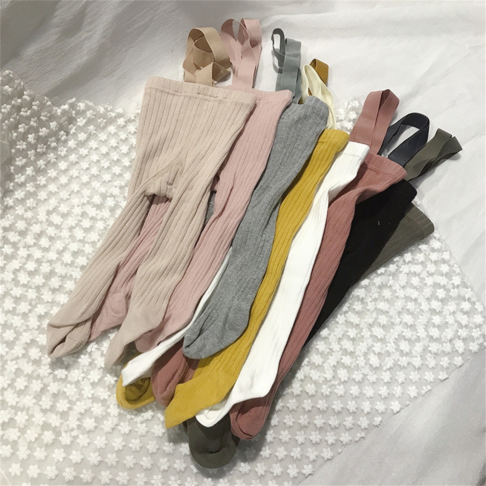 0-8T Kids Baby Girls Tights Solid Color Knitted Pantyhose Child Toddler Infant Suspender Elastic High Waist Warm Soft Leggings