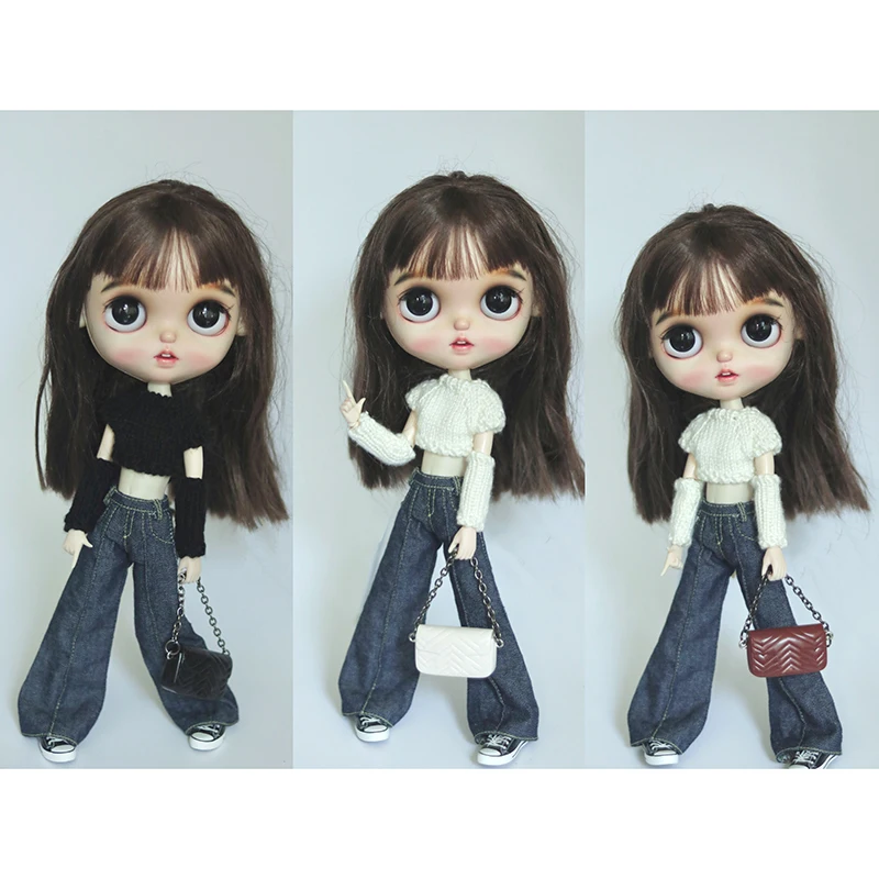 New Arrival Blythe Doll Clothes Knitted Sweater Cool Style Cropped Navel Top and Pants for Blyth