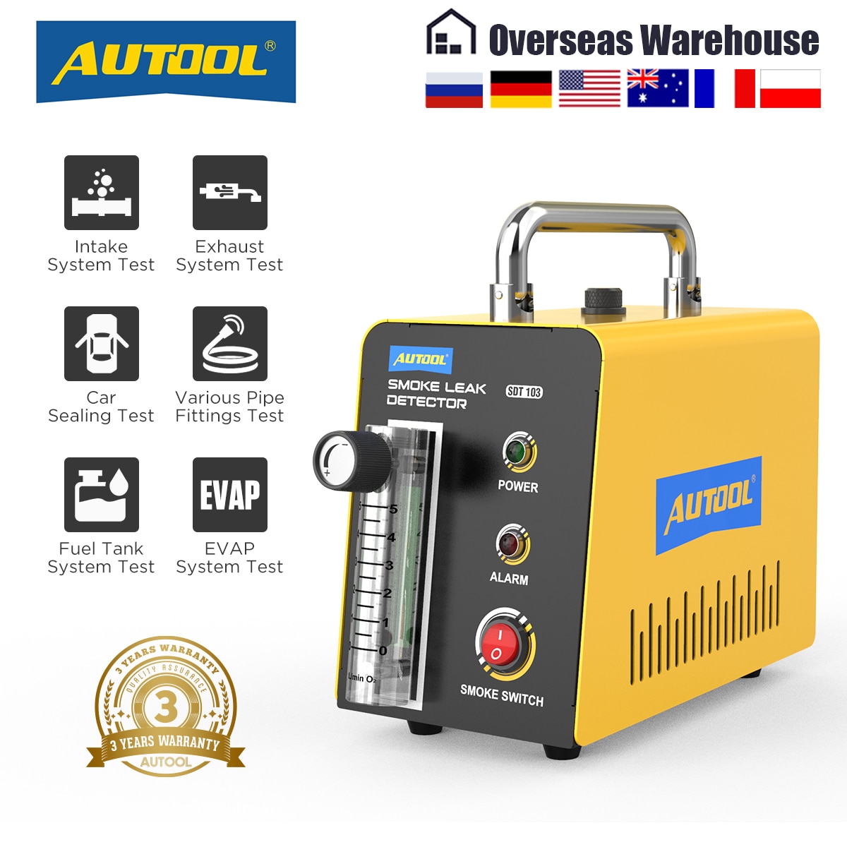 AUTOOL SDT103 Car Smoke Leak Detector Pipe Smoking Generator Automotive Pipe Leakage Analyzer Vacuum Leakage Diagnostic Tool