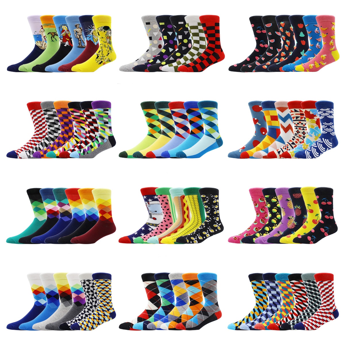 4-6 Pairs New High Quality Combed Cotton Men Socks Women Happy Fashion Novelty Skateboard Crew Casual Funny Socks for Men