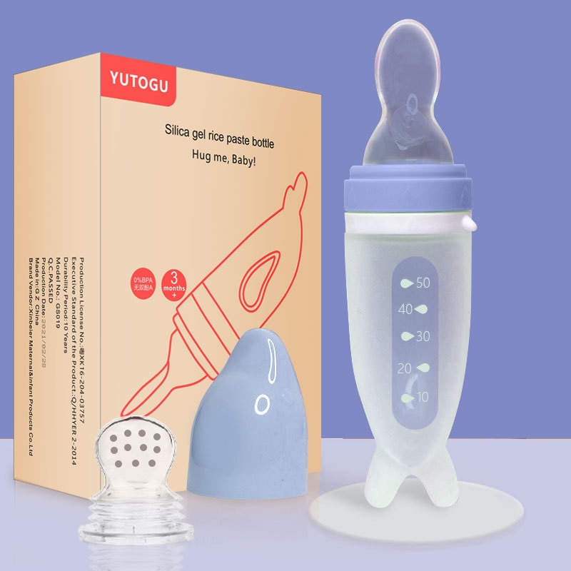 Baby Feeding Bottle Spoon Cartoon Dolphin Silicone Spoon Squeeze Rice Paste Milk Bottle Fruits Bite Nipple Baby Feeding Spoon