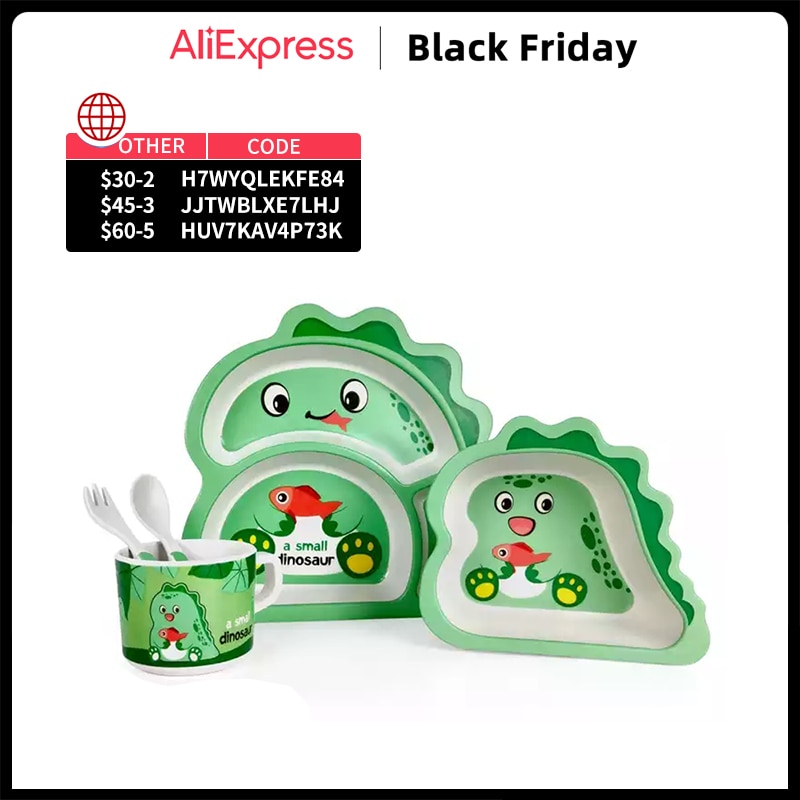 Baby Cartoon Shape Tableware Baby Dishes Set Baby Food Plate Bamboo Fiber Material Children's Compartment Food Plate Bowl