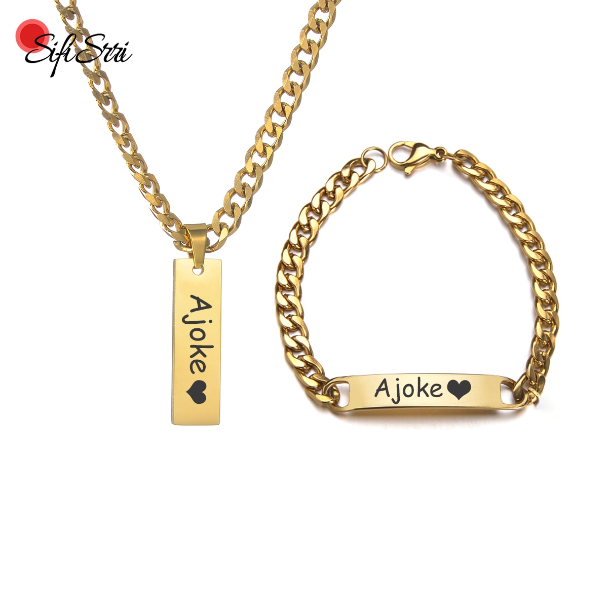 Sifisrri Punk Men Personalized Custom Name Necklace Bracelet for Women Stainless Steel Choker Solid Chains Unisex Jewelry Gift