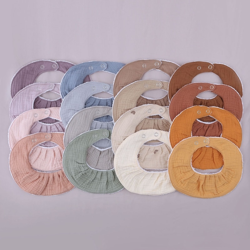 Absorbent Adjustable Snap Button Bib Soft Cotton Scarf Baby Feeding Drool Bibs Collar Decoration Newborn Solid Color Bib