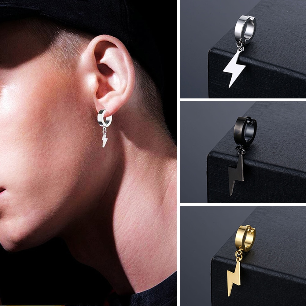 1Pair Punk Minimalist Lightning Small Hoop Earrings For Women Men Vintage Cute Hiphop Cool Geometric Pendant Ear Stud Jewelry