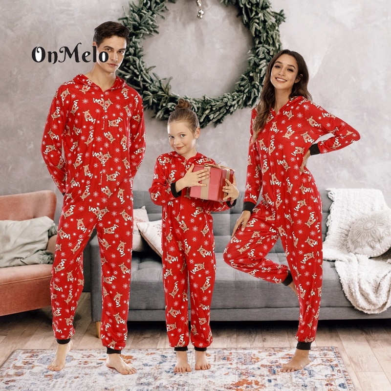 OnMelo Christmas Matching Family Outfits Father Son Romper Baby Mother Daughter Clothes Family Looking Elk Jumpsuit Pajama Set