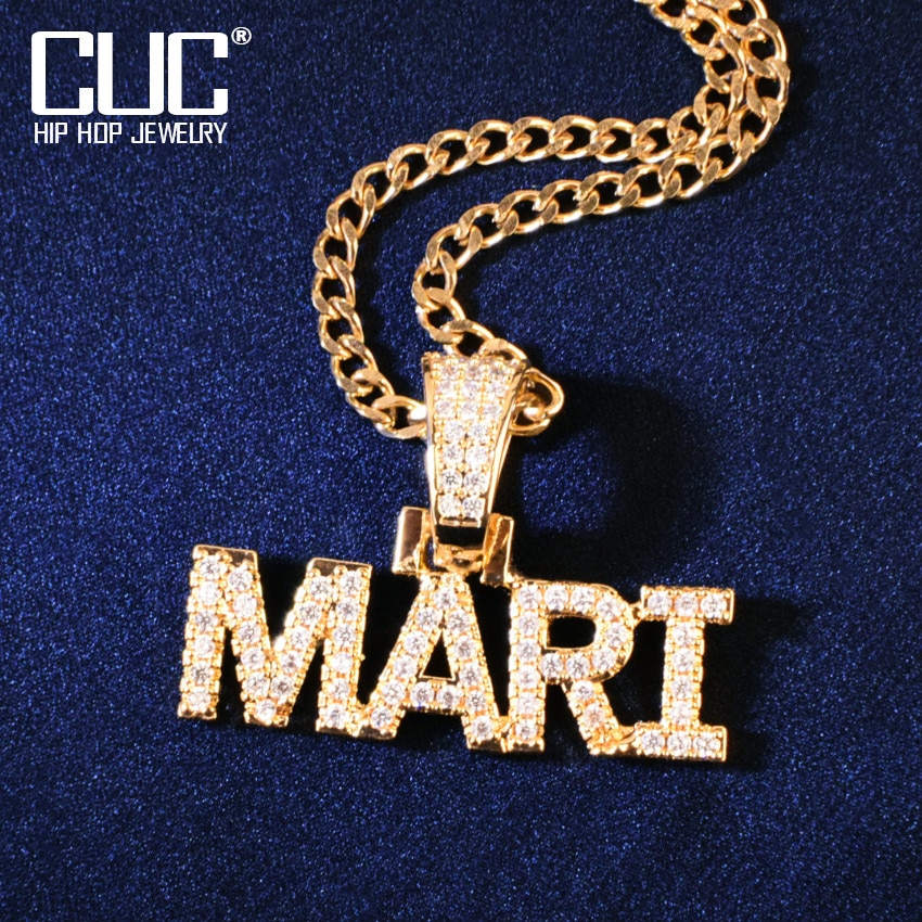 CUC Custom Small Letter Name Pendant Chain For Women Men Iced Out Zircon Hiphop Necklace Customized Jewelry Gift
