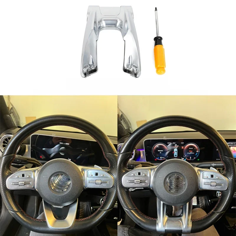 Car Steering Flat Wheel Lower Trim Cover Plastic w/LOGO For Mercedes Benz AMG W177 B W247 C W205 E