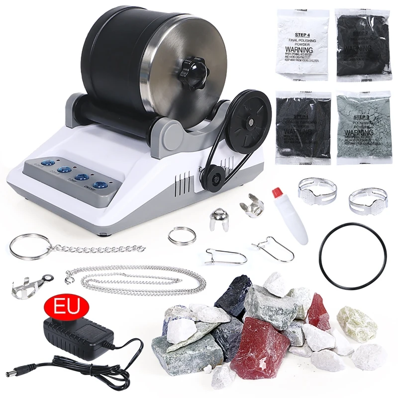110/220V Rock Tumbler Kit DIY Electric Rock Tumbler Toy with Rough Gemstones Polishing Grits for