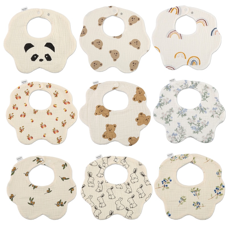 6 Layers Cotton Gauze Baby Bibs Adjustable Super Soft Petal Newborn Burp Cloth Floral Saliva Towel Scarf Boys Girl Feeding Stuff