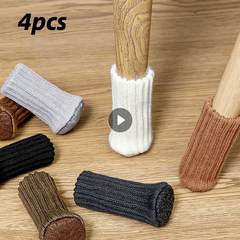 4PCS Knitting Chair Foot Cover Leg Sock Cute Universal Protective Case Multicolor Non-Slip Floor Furniture Protector Home Decor