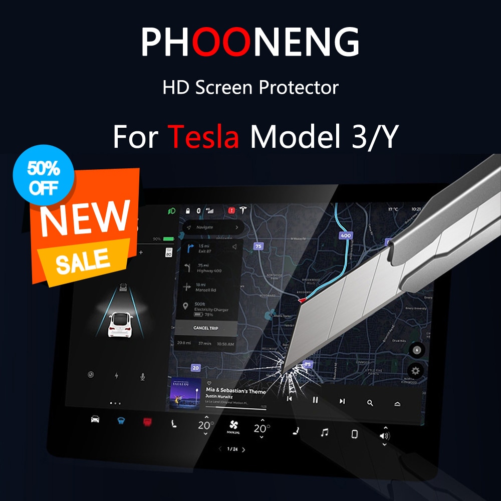 PHOONENG Screen Protector Compatible with Tesla Model 3 Model Y 15" Center Control Touch Screen Car Navigation Tempered Gla