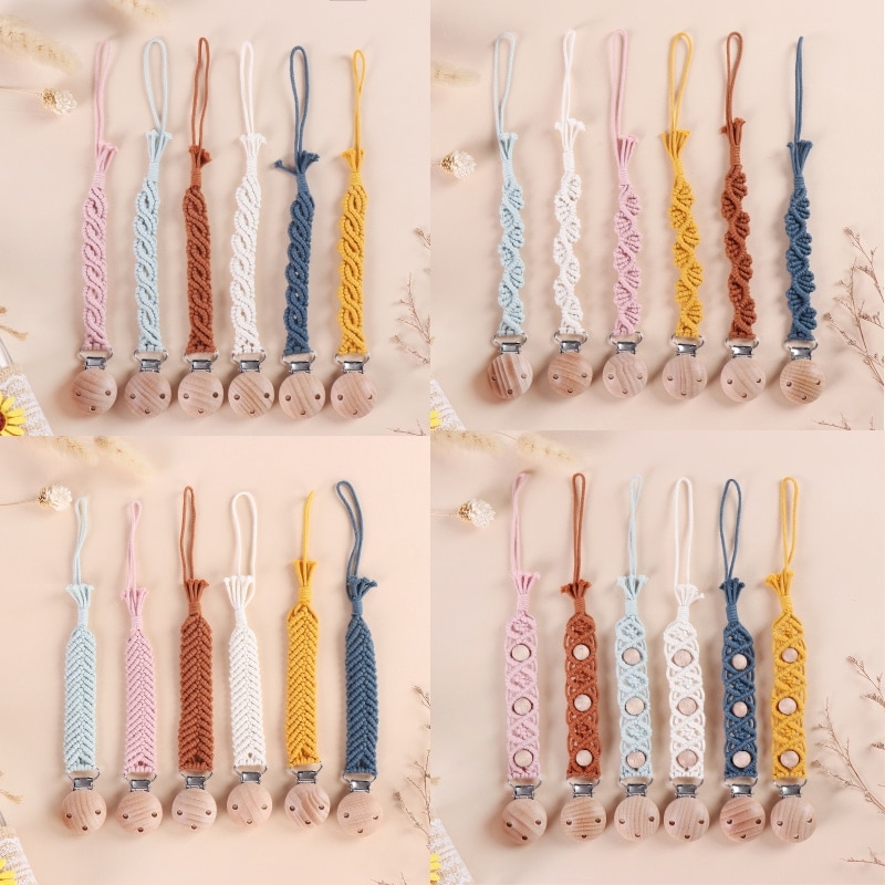 Macrame Pacifier Clip Stylish Cotton hemp baby dummy holder soother paci chain