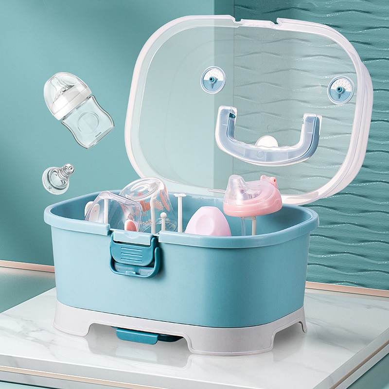 Baby Feeding Bottle Drying Rack Storage Box Portable with Anti-dust Cover Dustproof Multi-Functional Nursing Tableware Container