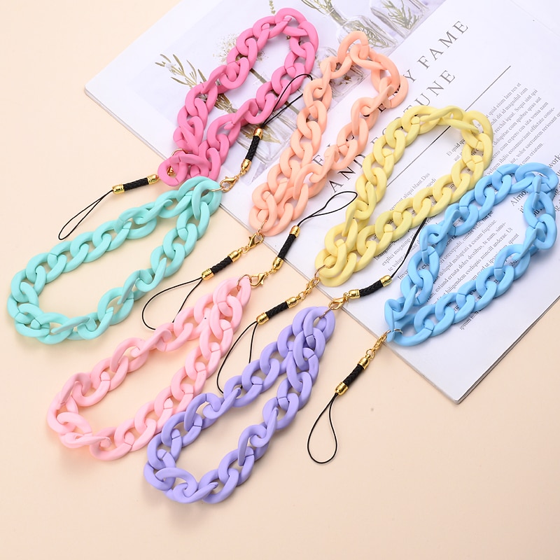 Wholesale 2022 New Color Acrylic Lanyard Mobile Phone Chain Keychain Strap For Anti-Lost Charms Women Jewelry Accessories