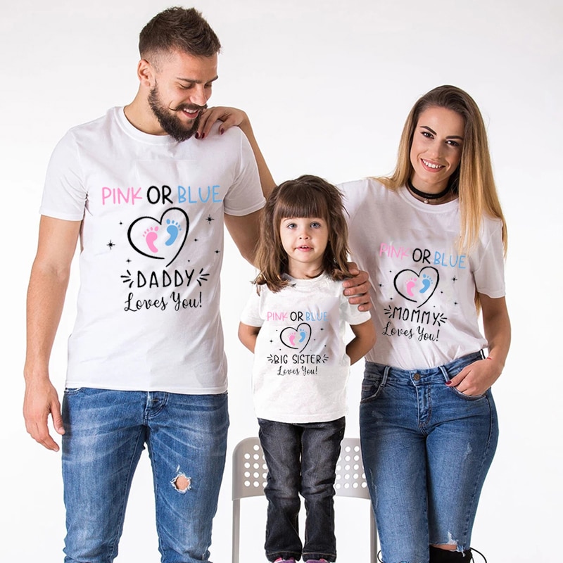 Family Matching Outfits Mother Dad Love You Clothes Pink or Blue Letter Print T-shirts Big Brother Sister Print Custom T-shirts