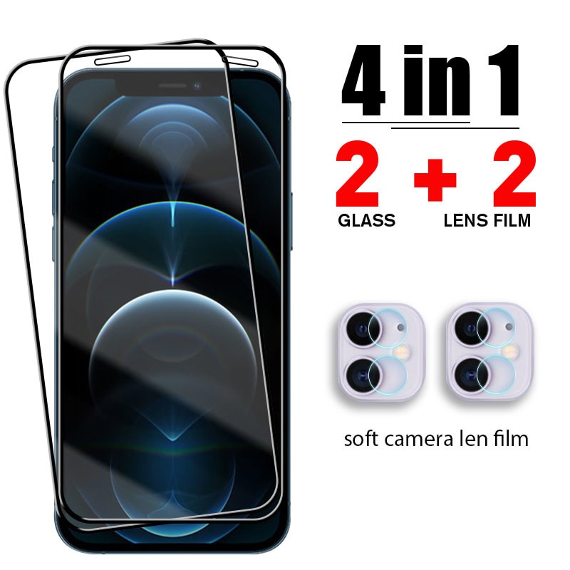 4IN1 Full Cover Screen Protector Glass for iPhone 12 13 Mini SE 2020 XS XR X 7 8 Plus Tempered Glass for iPhone 13 12 11 Pro Max