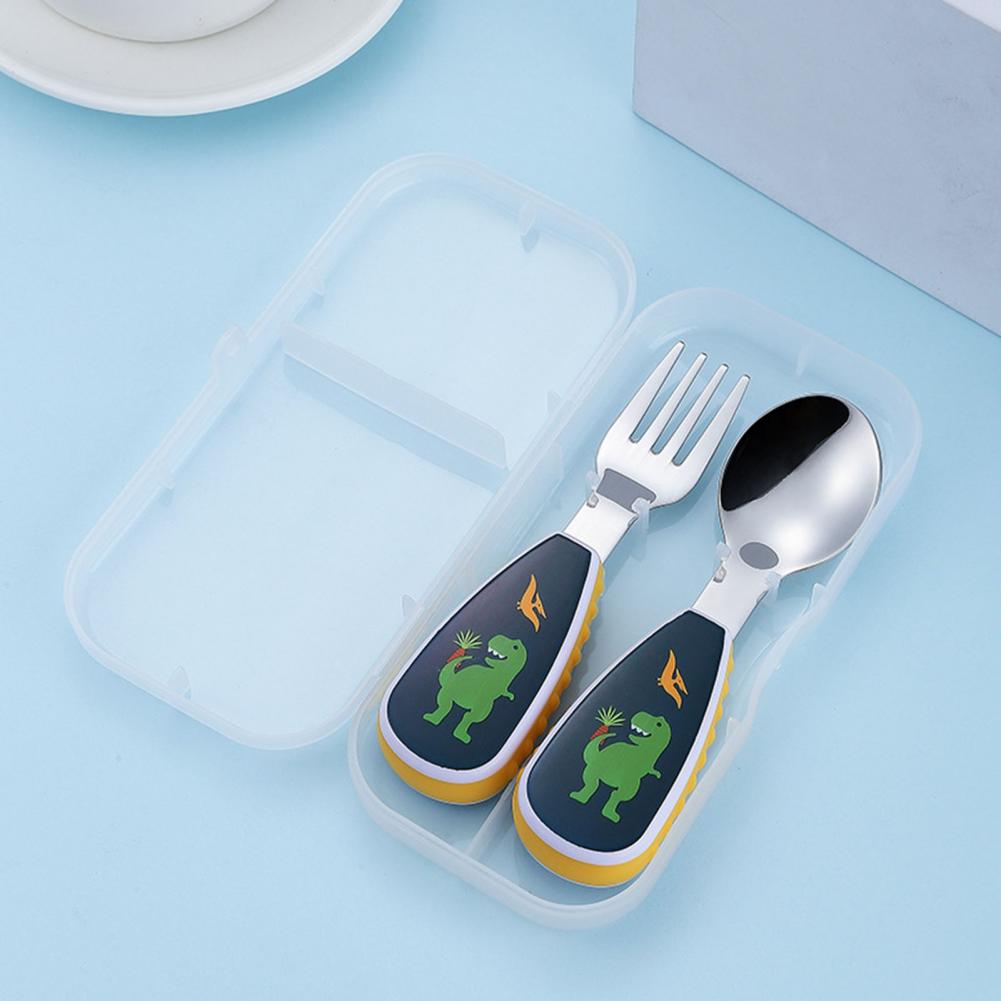 Anti-scald with Storage Box Short Handle Kids Spoon Fork Set Daily Use