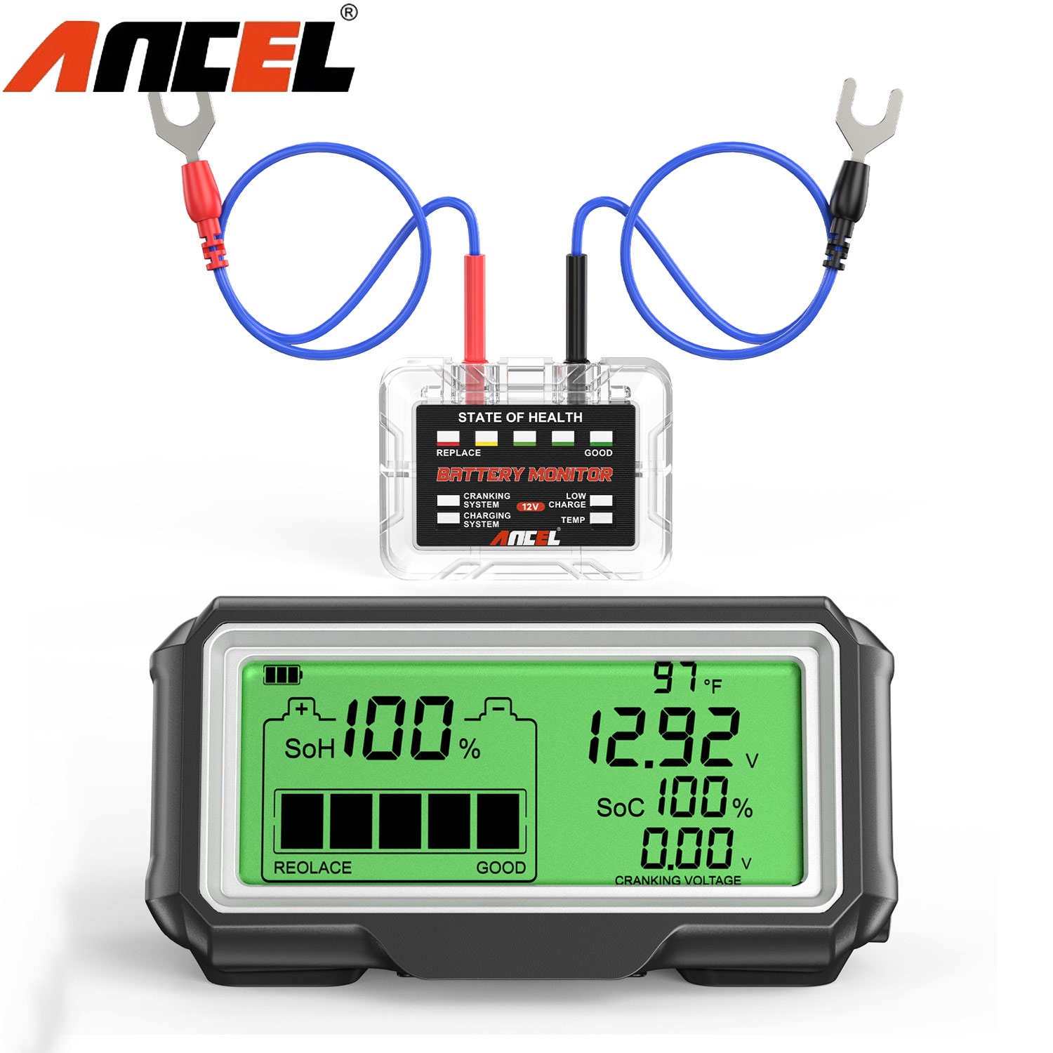 ANCEL BM200 PRO 12V LED Car Battery Tester Monitor Head-Up Display Waterproof SOH SOC Charging Battery Capacity Analyzer Tools