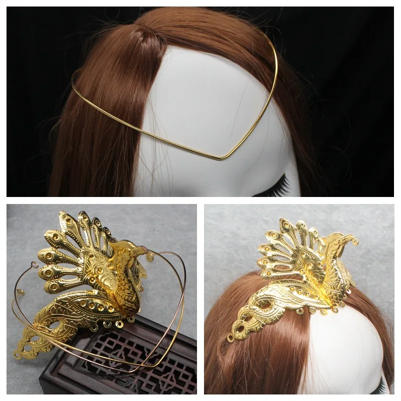 DIY Chinese Crown Halo Phoenix Material Hanfu Hairpin Step Swing V-shaped Forehead Base Gold-plated
