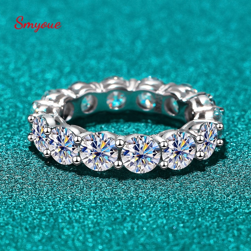 Smyoue 7ct 5mm Full Moissanite Ring for Women Men Sparkling Round Cut Full Enternity Diamond Band Wedding S925 Sterling Silver