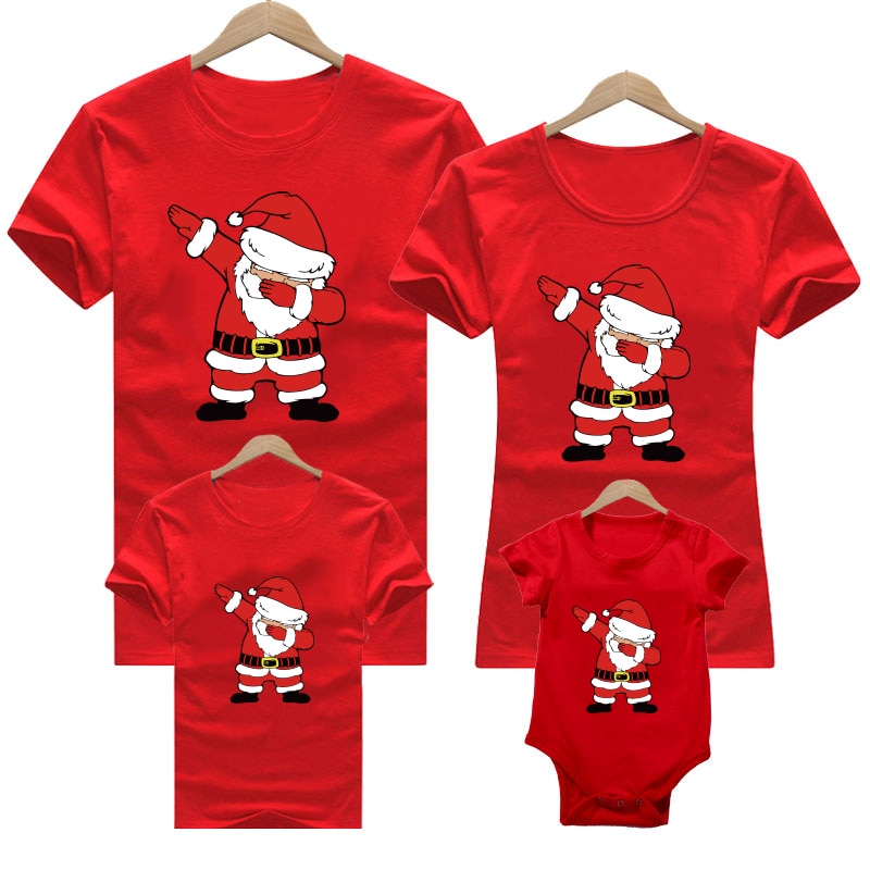 Christmas family outfit Deer Santa mother kids Christmas T-shirt Mommy Daddy Baby red family matching outfits christmas clothes