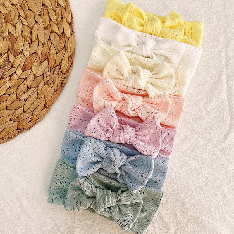 Newborn Soft Knit Bow Headbands Baby Girl Jacquard Cotton Turban Child Elastic Hairbands Bowknot Headband Baby Hair Accessories