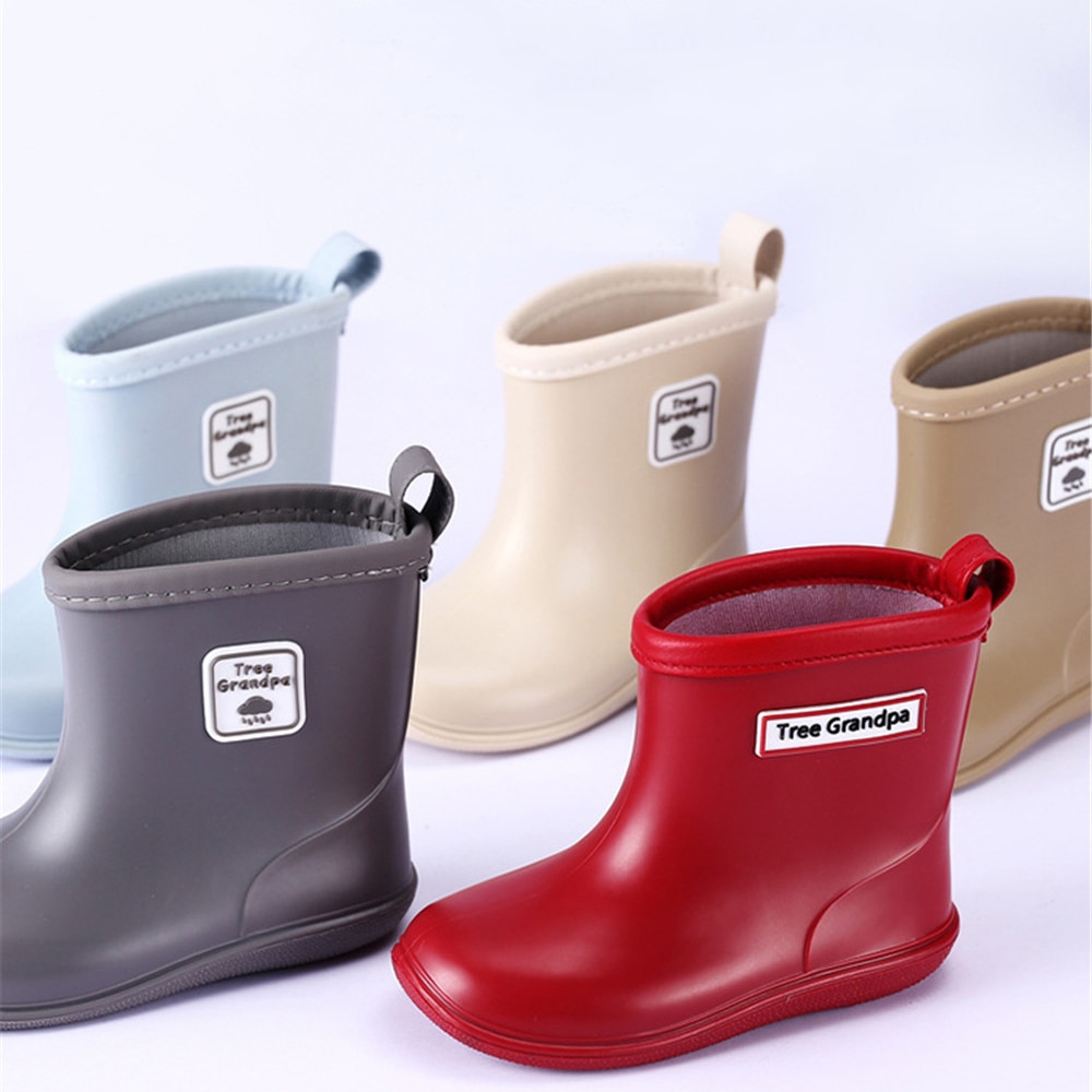 New Solid PVC Children Rain Boots Waterproof Anti Slip Toddler Boys Girls Rainboots Soft Bottom Slip On Kids Water Shoes