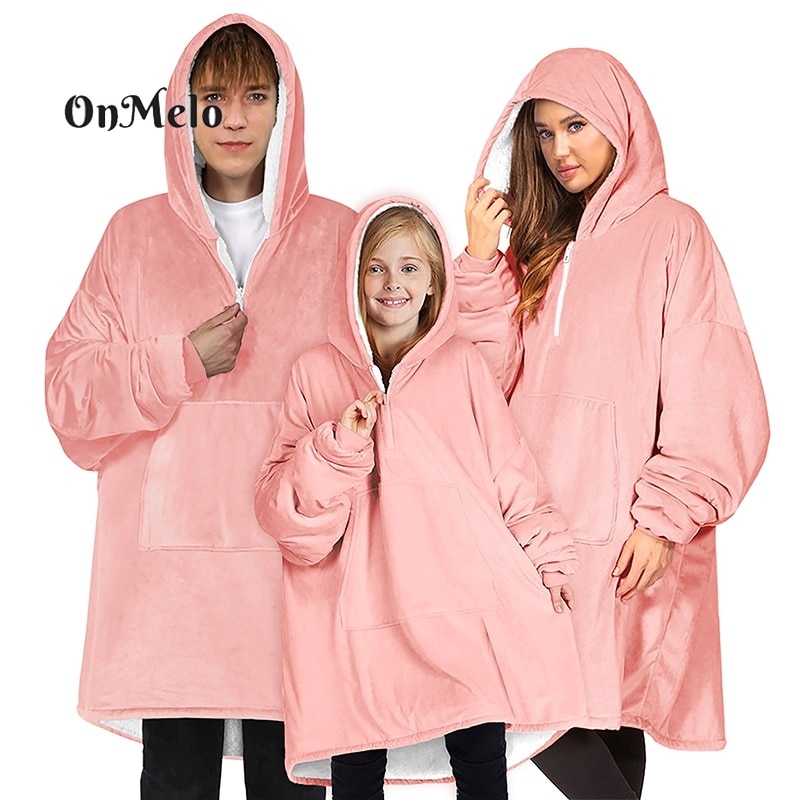 OnMelo Children's Clothes Warm Zipper Puller Hoodie Blanket Loose Wearable Blanket Hoodies Fleece Robe Pullover Casual Home