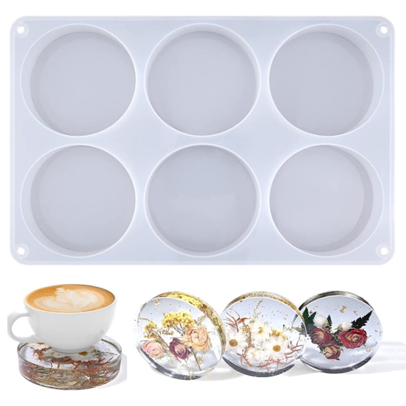 DIY 6-Cavity Thick Round Coaster Silicone Molds Handmade Craft Table Ornament Cup Mat Pad Resin Casting Mould Office Home Decor