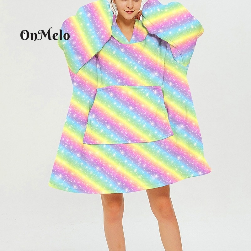 OnMelo Fleece Warm Pullover Lazy Blanket Robe Sofa Soft Hooded Blanket Pocket Pullover Sweatshirt Unisex Wearable Sleepwear