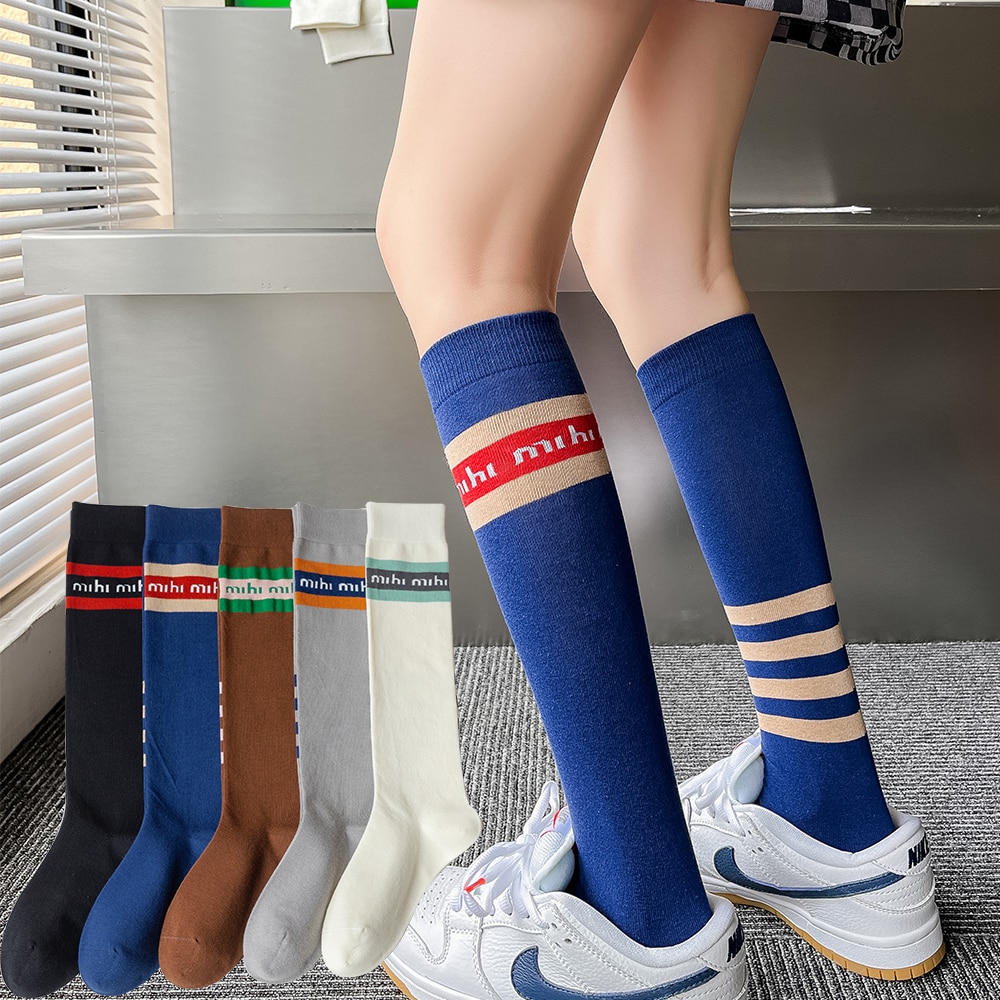 Women's Socks Mid-Tube Calf Socks Spring And Autumn Thin Section Pressure Cotton Letter Long Tube Half-Section Sports Stock