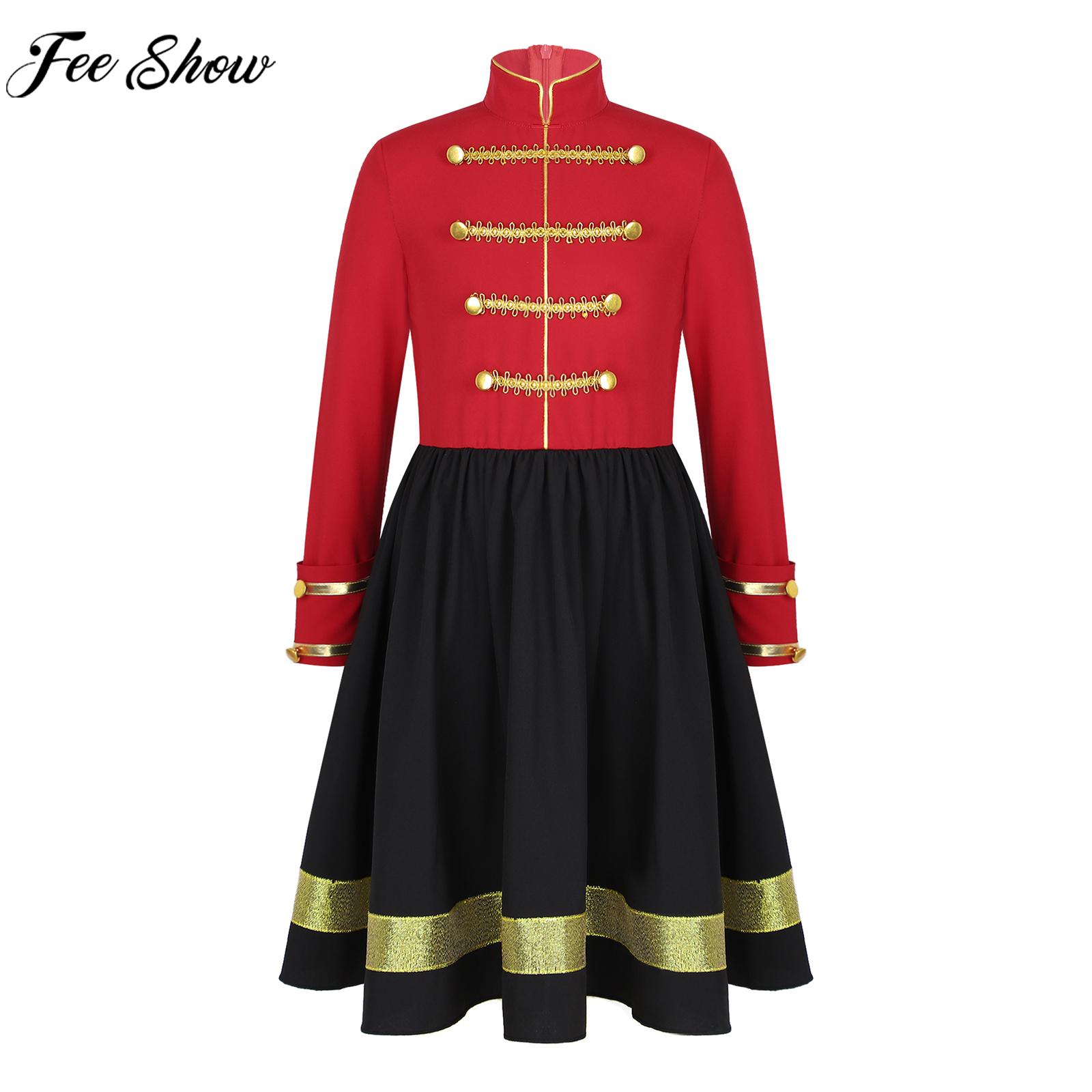 Kids Cosplay Dress Girls Halloween Theme Party Circus Roleplay Clothes Long Sleeve Stand Collar Button Decor Dresses Dancewear