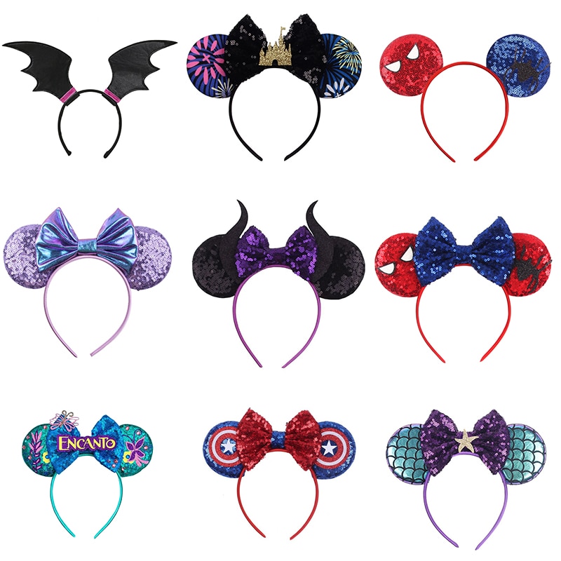 Disney Halloween Baby Hair Accessories for Girl Ears Headbands Adult Kids Kawaii Sequin Bows Cosplay Party Hairband