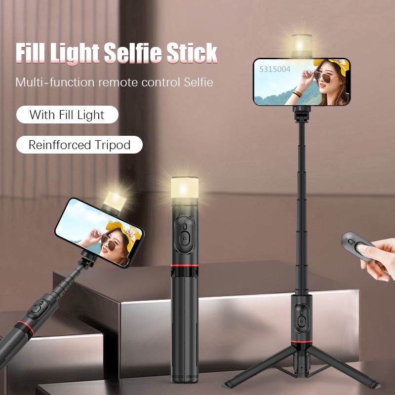 FANGTUOSI NEW Aluminum Alloy Portable Bluetooth Wireless Selfie Stick Tripod With Fill Light For Huawei iPhone 14 Android Xiaomi