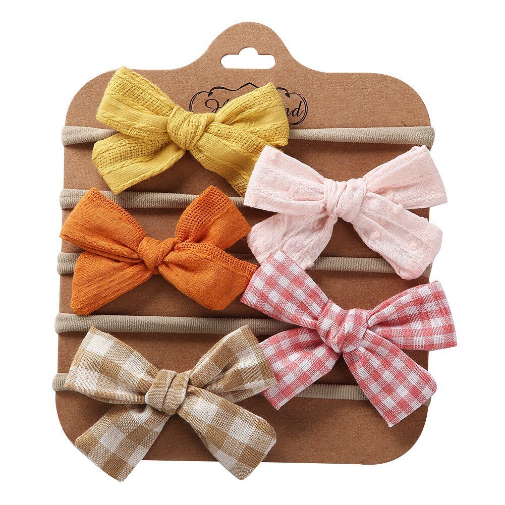 5Pcs/Set Baby Bows Headband Lace Flower Print Nylon Cotton Hair Bands for Children Girls Non-Wave Newborn Toddler Accessories