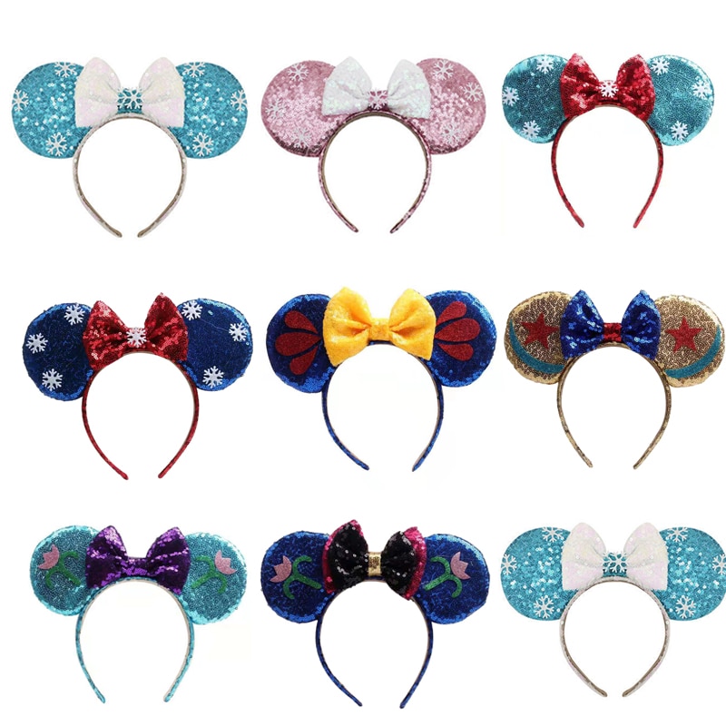 Disney Holiday Party Heaband Sequins Mickey Ears Headband Festival Christmas Cosplay Hairband Snowflake Headwear