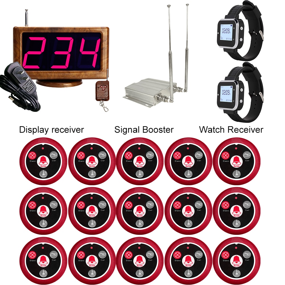 JINGLE BELLS 2 Waiter Wrist Watch Receiver 15 Table Buttons 1 Display Receiver Wireless Calling Systems Restaurants Hotel Pager