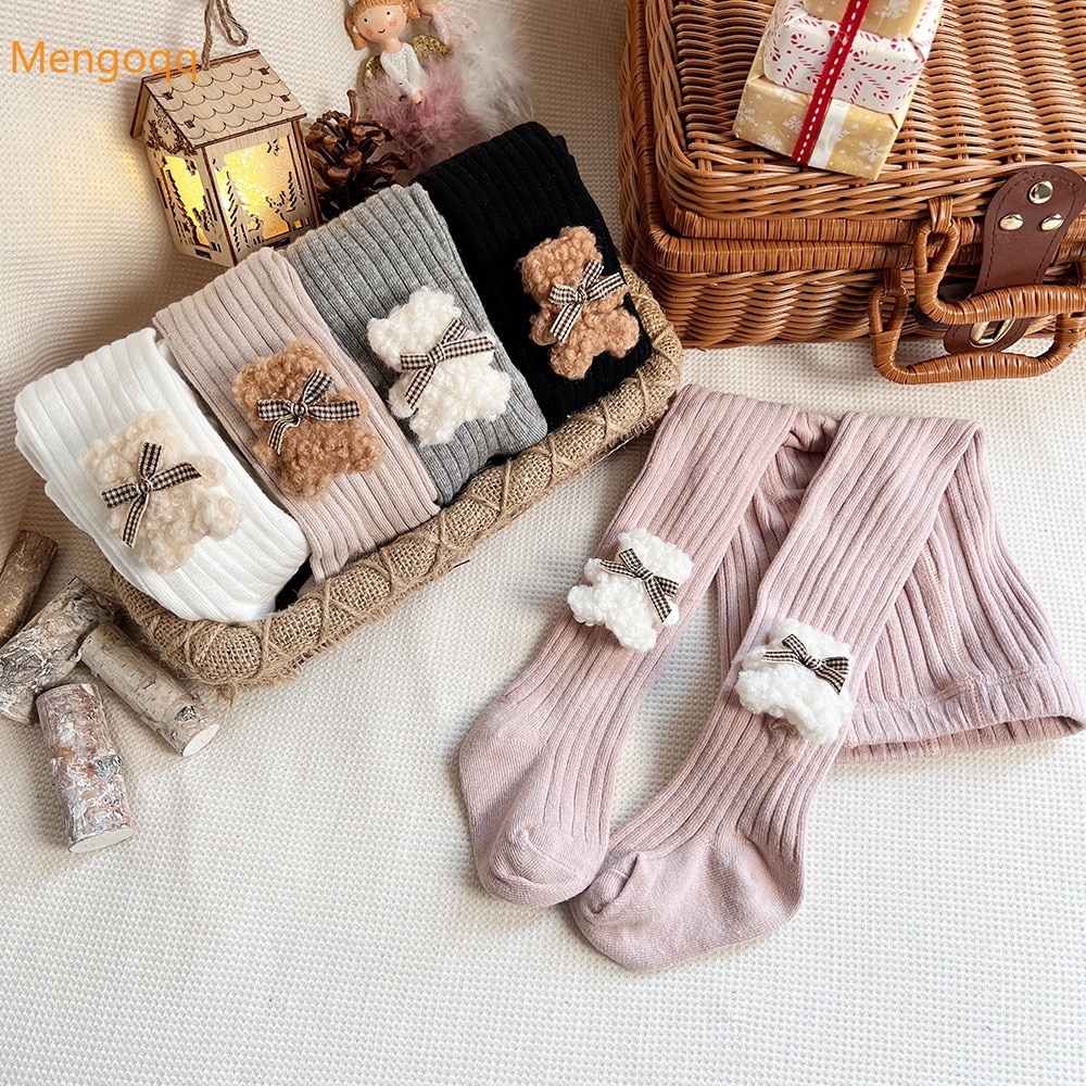 Mengoqq Kids Baby Princess Winter Cute Bear Double Needle Vertical Bar Leggings Children Girls Tights Bottoming Pants 0-10Y