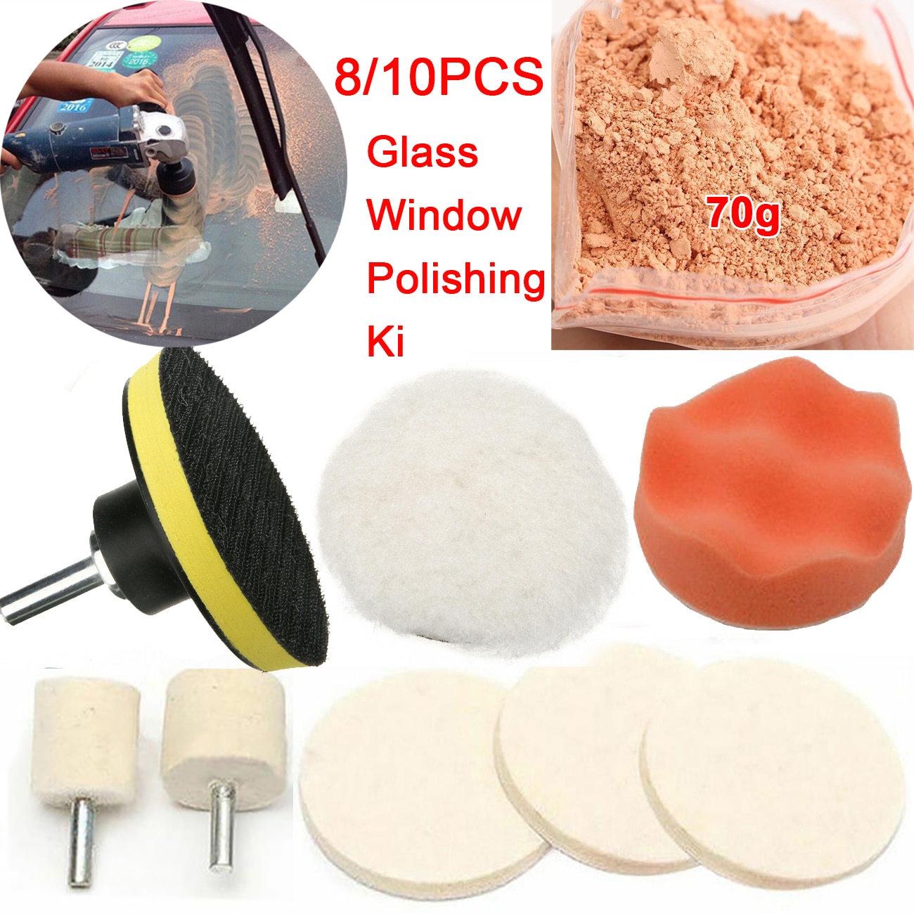 Car Glass Window Polishing Kit Repair Tool Waxing Polishing Pad with Polishing Powder for Windscreen Windshield Scratch Removal