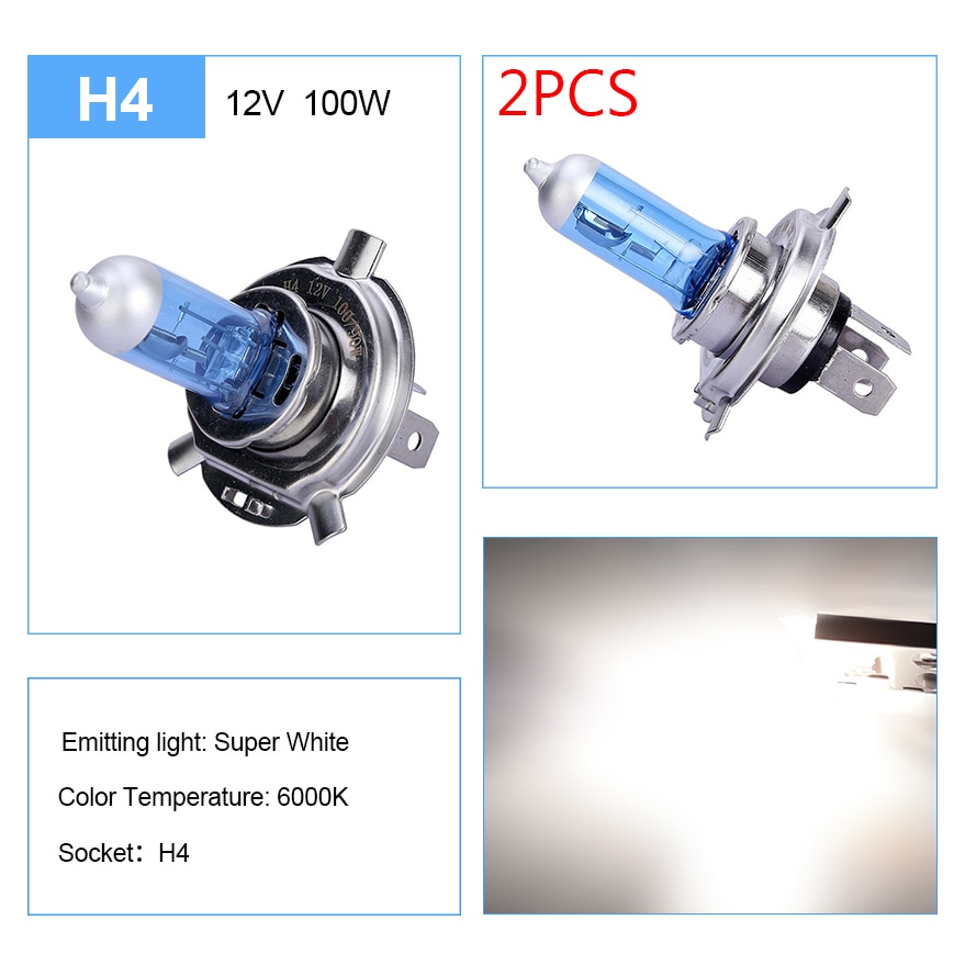 2Pcs H4 Led 100W 12V Super White Car Head Light Halogen Bulb 6000K Car Accessories headlight bulbs 55W 4300K Car Styling