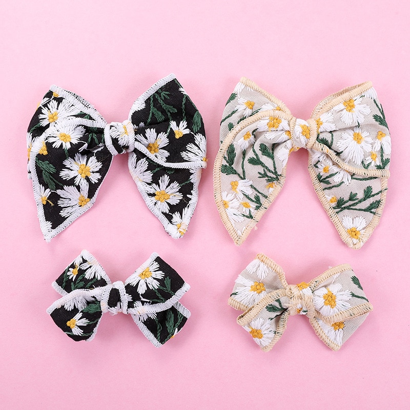 2Pcs/Set Korean Embroidery Bows Hairpins Girls Boutique Handmade Barrettes Hair Clip Headwear Hair Accessories for Kids Gifts