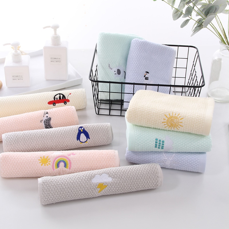 25 * 50cm Children's Towel Face Towel Pure Cotton Student Small Towel Household Soft Absorbent Pure Cotton Face Towel